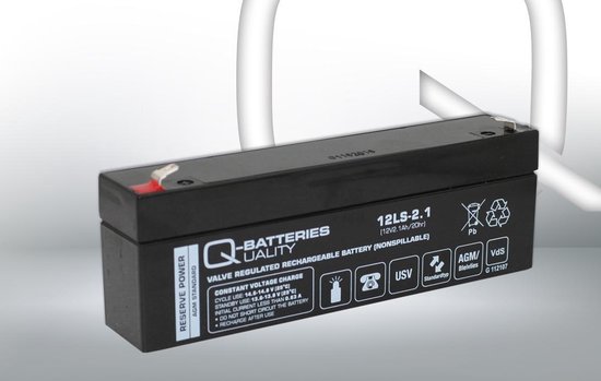 AGM batterij 12V 2.1Ah onderhoudsvrij VdS-gecertificeerd voor beveiliging, brandalarm, UPS systemen