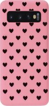 ADEL Siliconen Back Cover Softcase Hoesje Geschikt voor Samsung Galaxy S10 Plus - Hartjes Roze Zwart