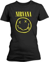 Nirvana - Yellow Happy Face Dames T-shirt - L - Zwart