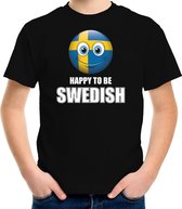 Zweden Emoticon Happy to be Swedish landen t-shirt zwart kinderen S (122-128)