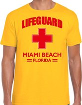 Lifeguard / strandwacht verkleed t-shirt / shirt Lifeguard Miami Beach Florida geel voor heren - Bedrukking aan de voorkant / Reddingsbrigade shirt / Verkleedkleding / carnaval / outfit M