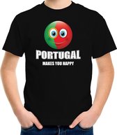 Portugal makes you happy landen t-shirt zwart voor kinderen met Emoticon S (122-128)