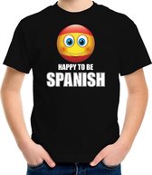 Spanje Happy to be Spanish landen t-shirt met emoticon - zwart - kinderen - Spanje landen shirt met Spaanse vlag - EK / WK / Olympische spelen outfit / kleding 146/152