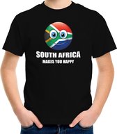 Africa makes you happy landen t-shirt Zuid-Afrika met emoticon - zwart - kinderen - Zuid-Afrika landen shirt met Zuid-Afrikaanse vlag - WK / Olympische spelen outfit / kleding 146/152