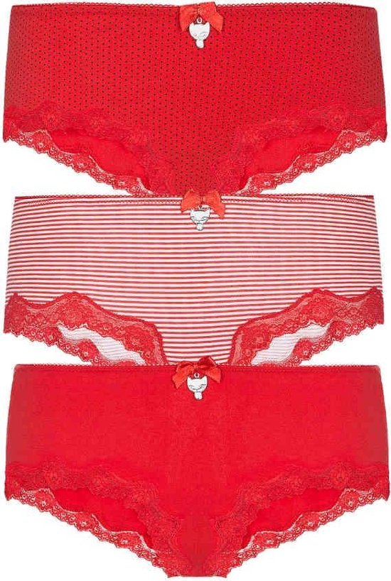 Pussy Deluxe - Hipster (set of 3) Slip - XS - Rood/Beige