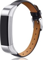 Zwart leren bandje geschikt voor Fitbit Ace / Fitbit Alta HR / Fitbit Alta - Gespsluiting – Maat: zie maatfoto – Black leather strap - Leder