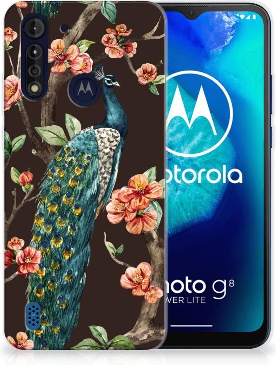 Motorola Moto G8 Power Lite TPU Hoesje Pauw met Bloemen