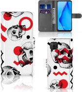 GSM Hoesje Huawei P40 Lite Bookstyle Case Skull Red