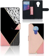 GSM Hoesje Nokia 5.3 Bookcase Black Pink Shapes