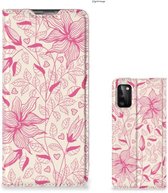 Magnet Case Geschikt voor Samsung Galaxy A41 Telefoon Hoesje Roze Bloemen