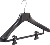 De Kledinghanger Gigant - 5 x Mantel / kostuumhanger kunststof zwart met schouderverbreding en anti-slip knijpers, 45 cm