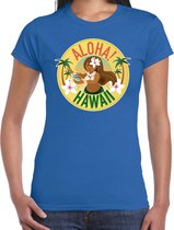 Hawaii feest t-shirt / shirt Aloha Hawaii voor dames - blauw - Hawaiiaanse party outfit / kleding/ verkleedkleding/ carnaval shirt L