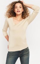 LOLALIZA Trui met lurex en V-hals - Beige - Maat XXL