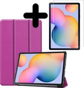 Hoes Geschikt voor Samsung Galaxy Tab S6 Lite Hoes Book Case Hoesje Trifold Cover Met Screenprotector - Hoesje Geschikt voor Samsung Tab S6 Lite Hoesje Bookcase - Paars