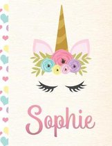 Sophie: Personalized Unicorn Primary Handwriting Notebook For Girls With Pink Name - Dotted Midline Handwriting Practice Paper