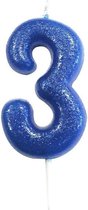 Glitter Kaars Blauw Nummer 3