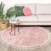 Rond hoogpolig vloerkleed - Lofty Fringe Roze Ø 100cm