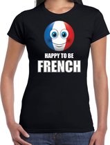 Frankrijk emoticon Happy to be French landen t-shirt zwart dames S