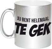 Jij bent helemaal te gek mok / beker zilveren cadeau collega 330 ml