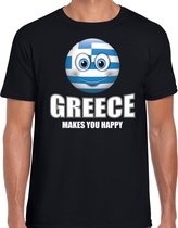 Greece makes you happy landen t-shirt Griekenland zwart voor heren met emoticon L