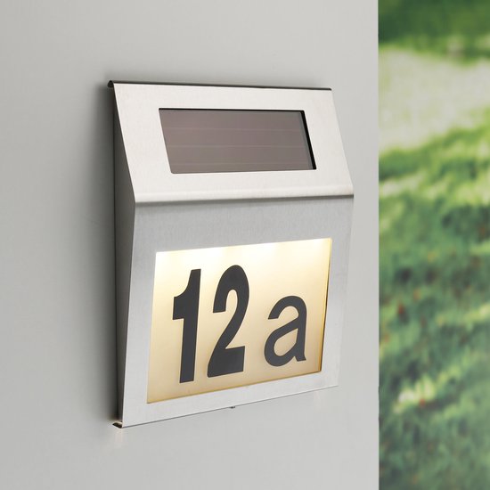 RVS solar huisnummer plaat met LED licht - Huisnummerplaten /  huisnummerbordjes | bol.com