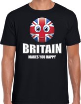 Britain makes you happy landen t-shirt Verenigd Koninkrijk zwart voor heren met emoticon M