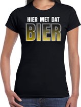 Oktoberfest Hier met dat bier drank fun tekst t-shirt zwart voor dames - bier drink shirt - oktoberfest / bierfeest outfit S