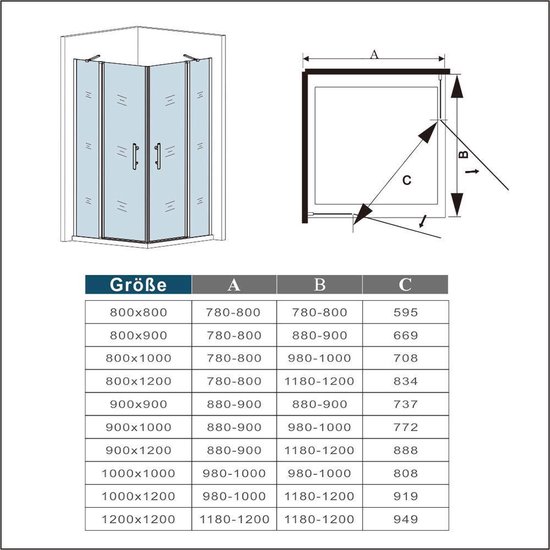 Foto: Douchecabine hoekinstap 90x80x195cm douchewand dubbele draaideur douchecabine 6mm helder nano veiligheidsglas antikalk