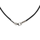 AuBor ®. Leren ketting met zilveren sluiting.  Zwart. 2mm × 70cm