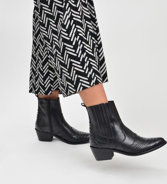 PS Poelman Leren Chelsea Enkellaarzen met Western Snake Print Details Tartor Zwart Dames Maat 42 PS Poelman Leren Chelsea Enkellaarzen met Western Snake Print Details Tartor Zwart Dames Maat 42