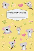 Koala Composition Notebook: Pretty Baby Koala Notebook for Elementary and Middle School - Cute Yellow Koala Composition Journal for Girls to Write