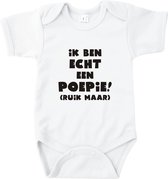 Rompertjes baby met tekst - Ik ben echt een poepie, ruik maar - Romper wit - Maat 74/80