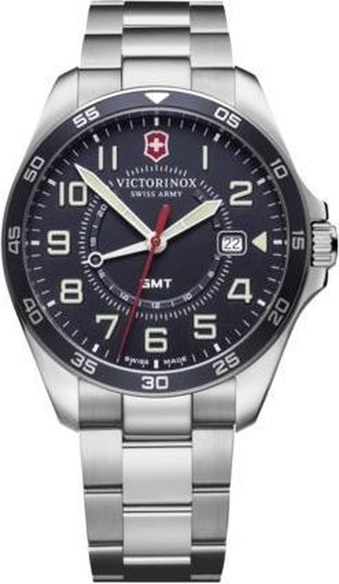Victorinox Swiss Army FieldForce GMT Horloge - Victorinox Swiss Army heren horloge - Blauw - diameter 42 mm - roestvrij staal