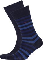 Tommy Hilfiger Duo Stripe Socks (2-pack) - herensokken katoen - gestreept en uni - blauw - Maat: 39-42