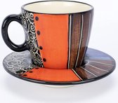 Espresso kopjes - Koffiekop en Schotelset - Koffiekopjes - Model: Paars Oranje Donker-bruin - Handgemaakt in Zuid Afrika - hoogwaardig keramiek - speciaal gemaakt door Letsopa Ceramics voor N