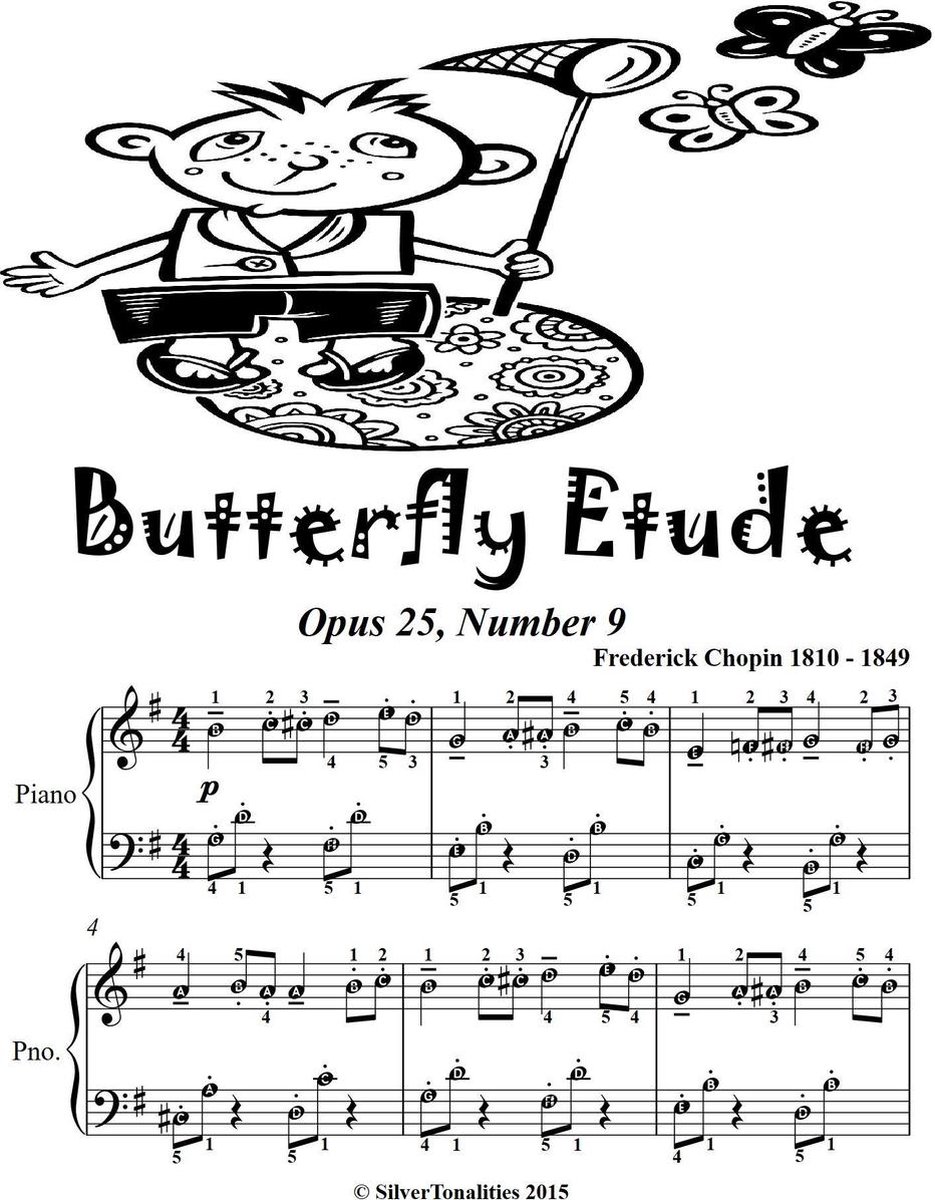 Butterfly Etude Opus 25 Number 9 Easy Piano Sheet Music Tadpole Edition - Frederick Chopin