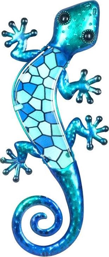 Onthewall | Salamander | metaal & glas | mozaiek | blauw | L | 30 x 13cm