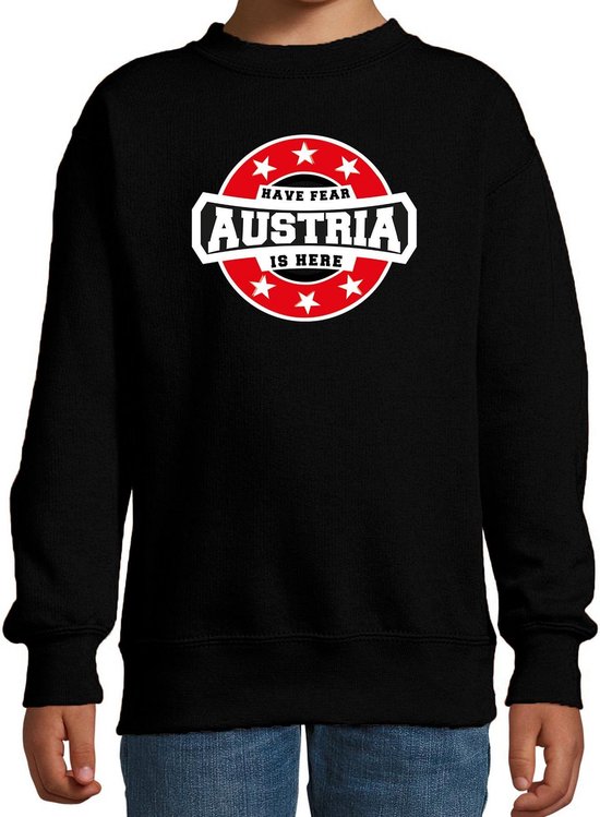 Have fear Austria is here sweater met sterren embleem in de kleuren van de Oostenrijkse vlag - zwart - kids - Oostenrijk supporter / Oostenrijks elftal fan trui / EK / WK / kleding 170/176