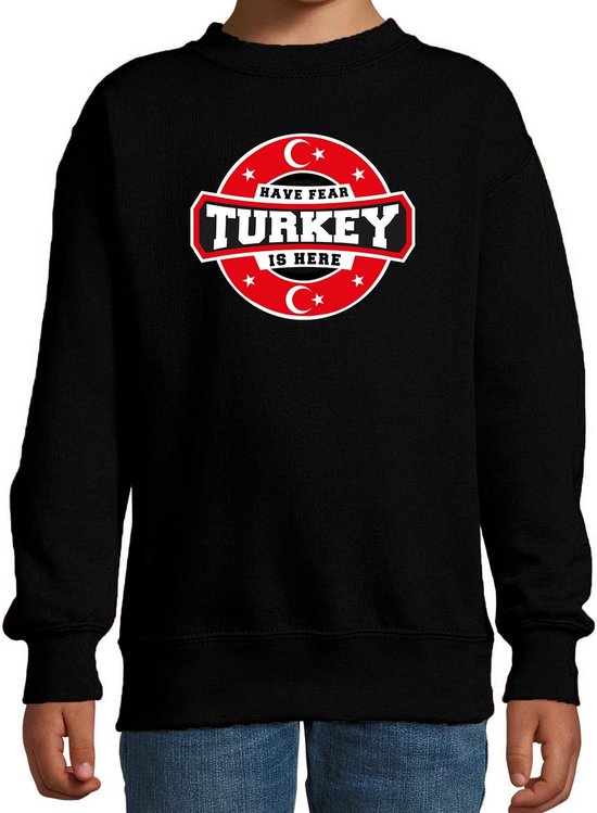 Have fear Turkey is here sweater met sterren embleem in de kleuren van de Turkse vlag - zwart - kids - Turkije supporter / Turks elftal fan trui / EK / WK / kleding 170/176