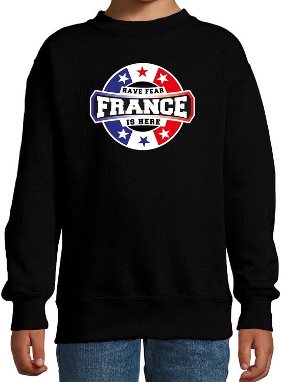 Have fear France is here sweater met sterren embleem in de kleuren van de Franse vlag - zwart - kids - Frankrijk supporter / Frans elftal fan trui / EK / WK / kleding 134/146