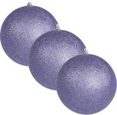 3x Paarse grote glitter kerstballen 13,5 cm - hangdecoratie / boomversiering glitter kerstballen