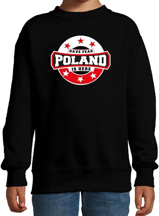 Have fear Poland is here sweater met sterren embleem in de kleuren van de Poolse vlag - zwart - kids - Polen supporter / Pools elftal fan trui / EK / WK / kleding 134/146