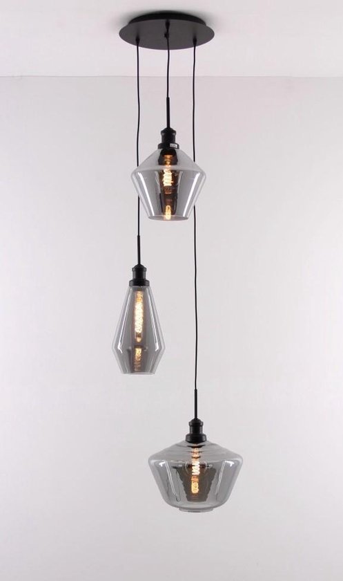 Mooie hanglamp met 3 rookglas hangers / smal / videlamp | bol.com