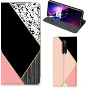 Bookcase Hoesje OnePlus 8 Smart Cover Black Pink Shapes