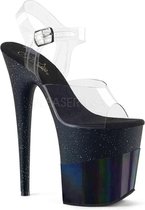 Pleaser Sandaal met enkelband, Paaldans schoenen -39 Shoes- FLAMINGO-808-2HGM Paaldans schoenen Zwart/Transparant