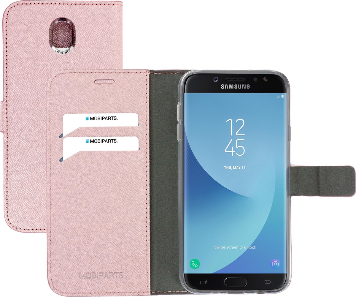 Samsung Galaxy J7 (2017) Hoesje - Saffiano Wallet/Portemonnee hoesje - Magneet Sluiting - 3 Opbergvakken - Roze - Mobiparts