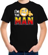 Funny emoticon t-shirt Im the man zwart voor kids -  Fun/ cadeau shirt 158/164