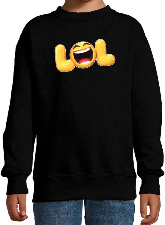 Funny emoticon sweater LOL zwart voor kids - Fun / cadeau trui 98/104