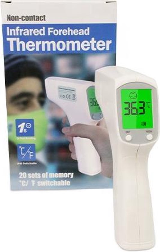 Alphamed - Professionele Infrarood thermometer - Koortsthermometer - Thermometer voorhoofd - Alarm bij koorts - Incl. batterijen - Alphamed
