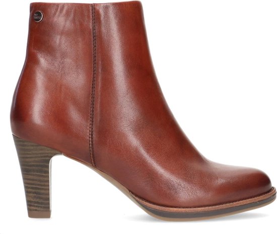 No Stress - Dames - Cognac leren enkellaarsjes met hak - Maat 39 | bol.com